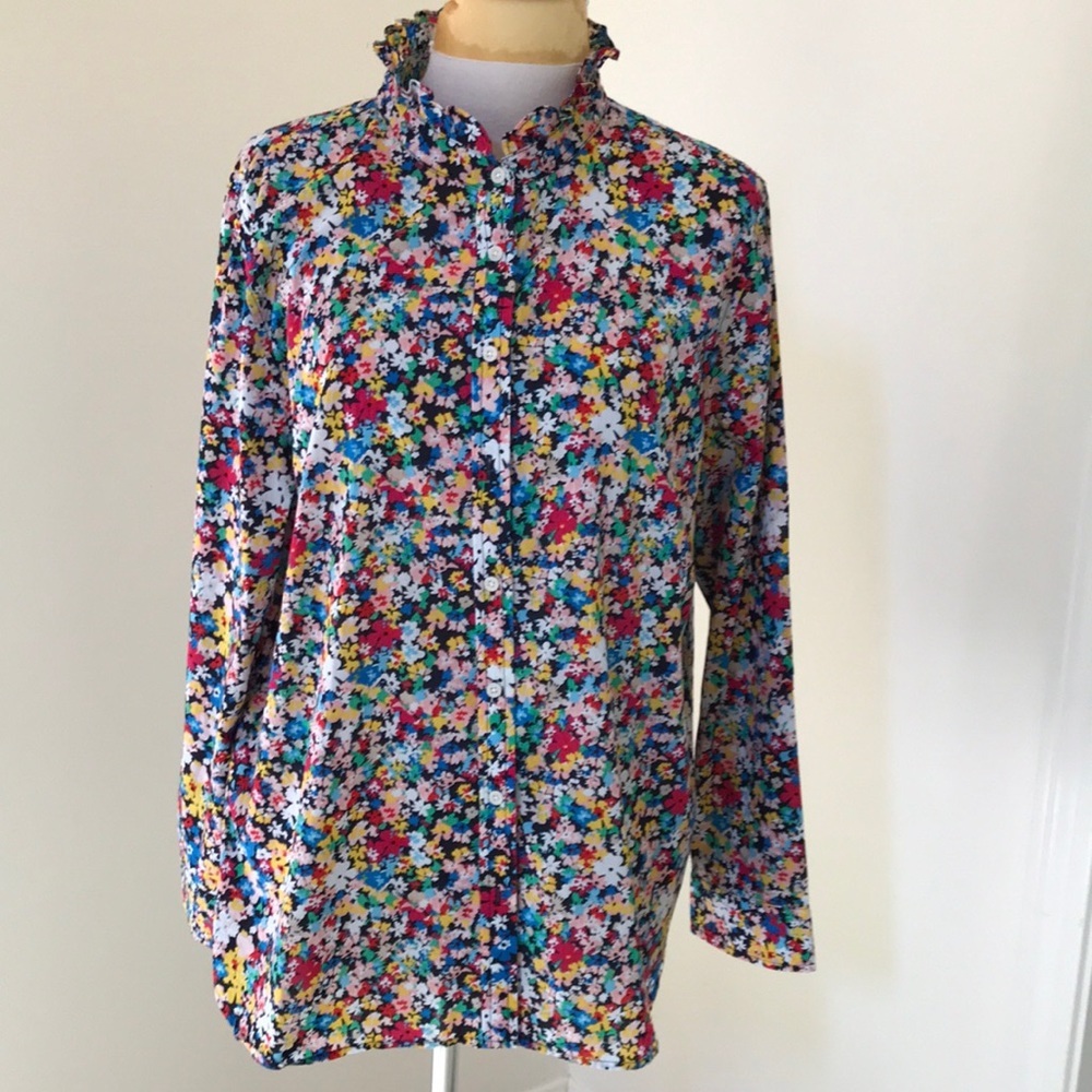 Talbots XLP floral multi ruffled collar, long sleeve top.